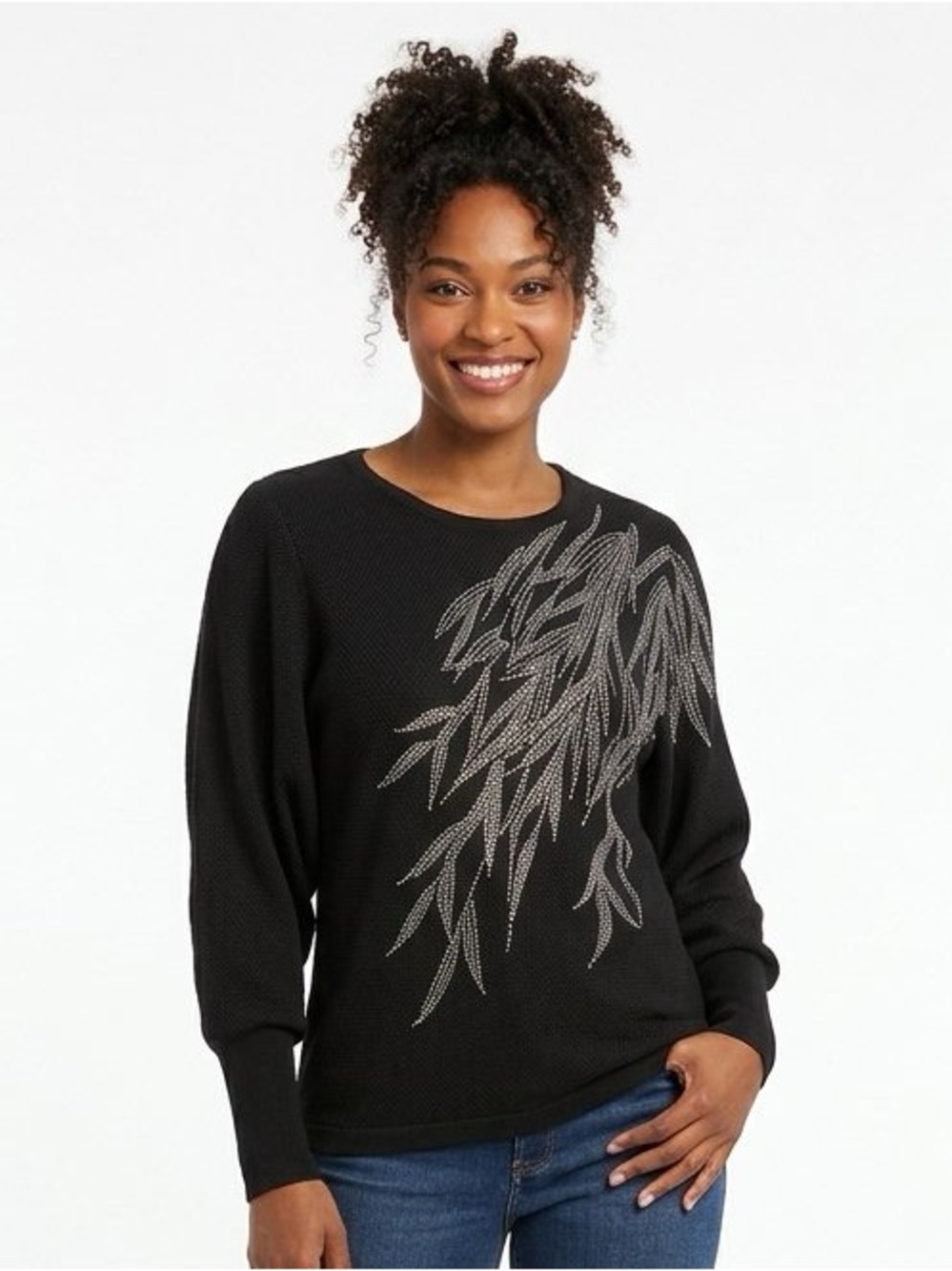 Liv Milano Black Batwing Sweater with Stud Embellishments